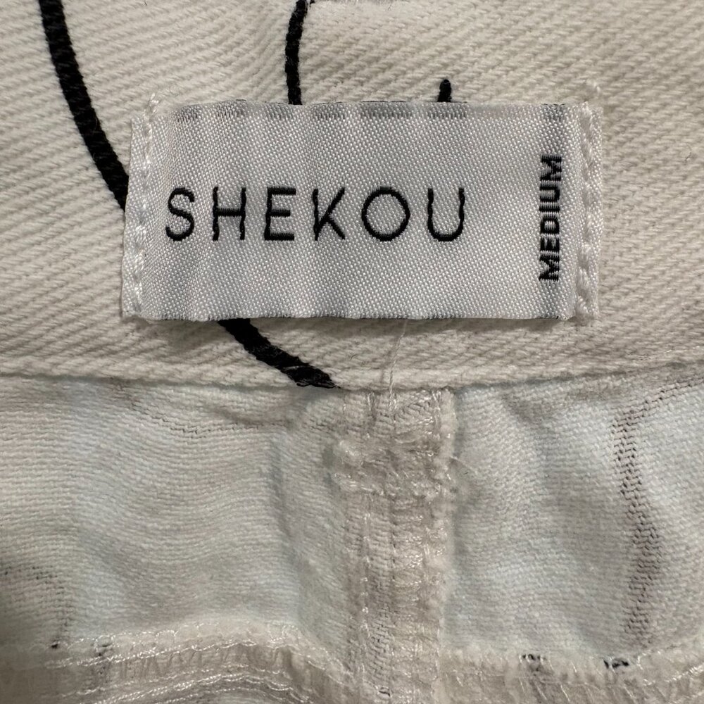 Shekou "Little Things" white denim jeans with a black abstract face print - Picture 6 of 9